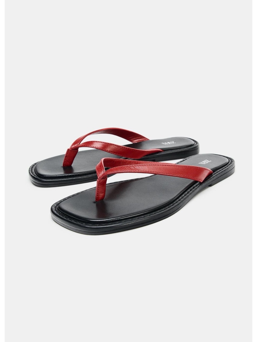 Zara Contrast Leather Sandals Women's Red Strappy Flip Flop